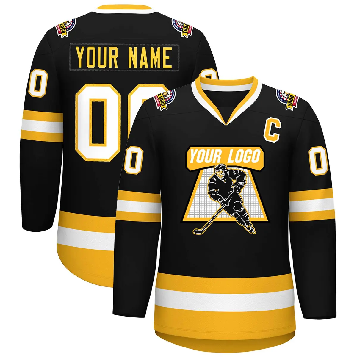 Black White-Gold Classic Style Hockey Jersey