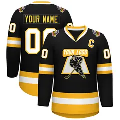 Black White-Gold Classic Style Hockey Jersey