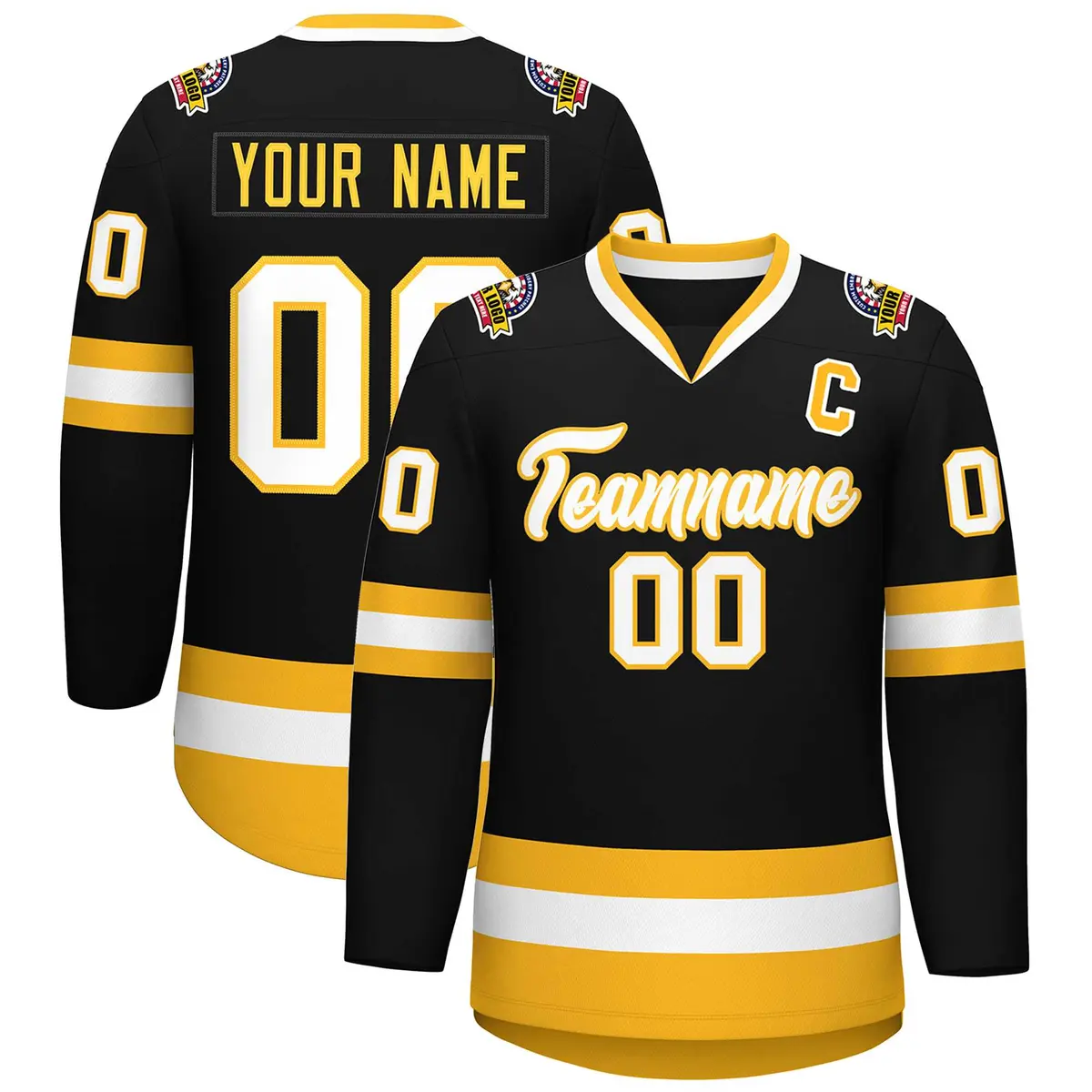 Black White-Gold Classic Style Hockey Jersey