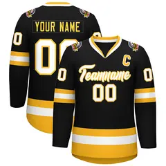 Black White-Gold Classic Style Hockey Jersey 1