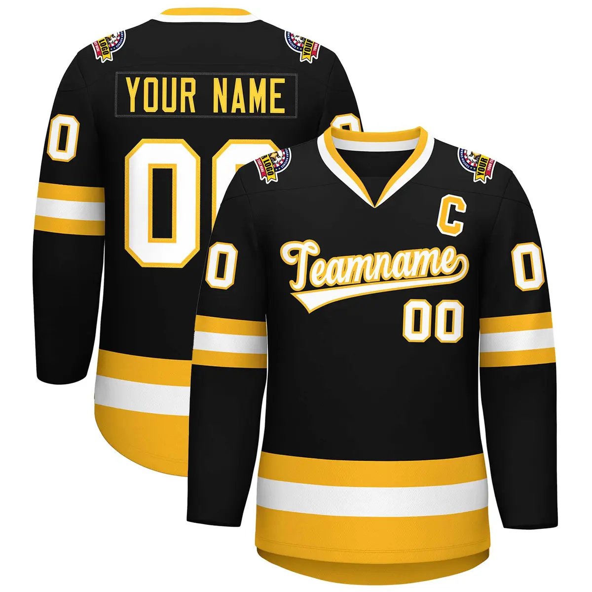 Black White-Gold Classic Style Hockey Jersey