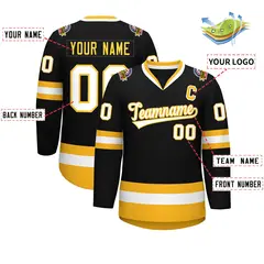 Black White-Gold Classic Style Hockey Jersey 2