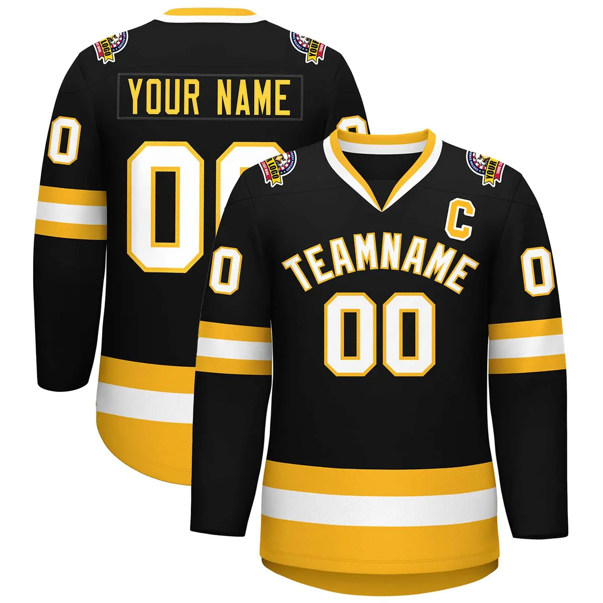 Black White-Gold Classic Style Hockey Jersey