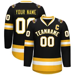 Black White-Gold Classic Style Hockey Jersey 1