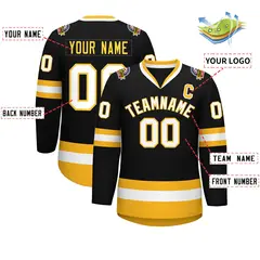 Black White-Gold Classic Style Hockey Jersey 2