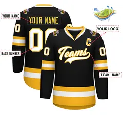 Black White-Gold Classic Style Hockey Jersey 2