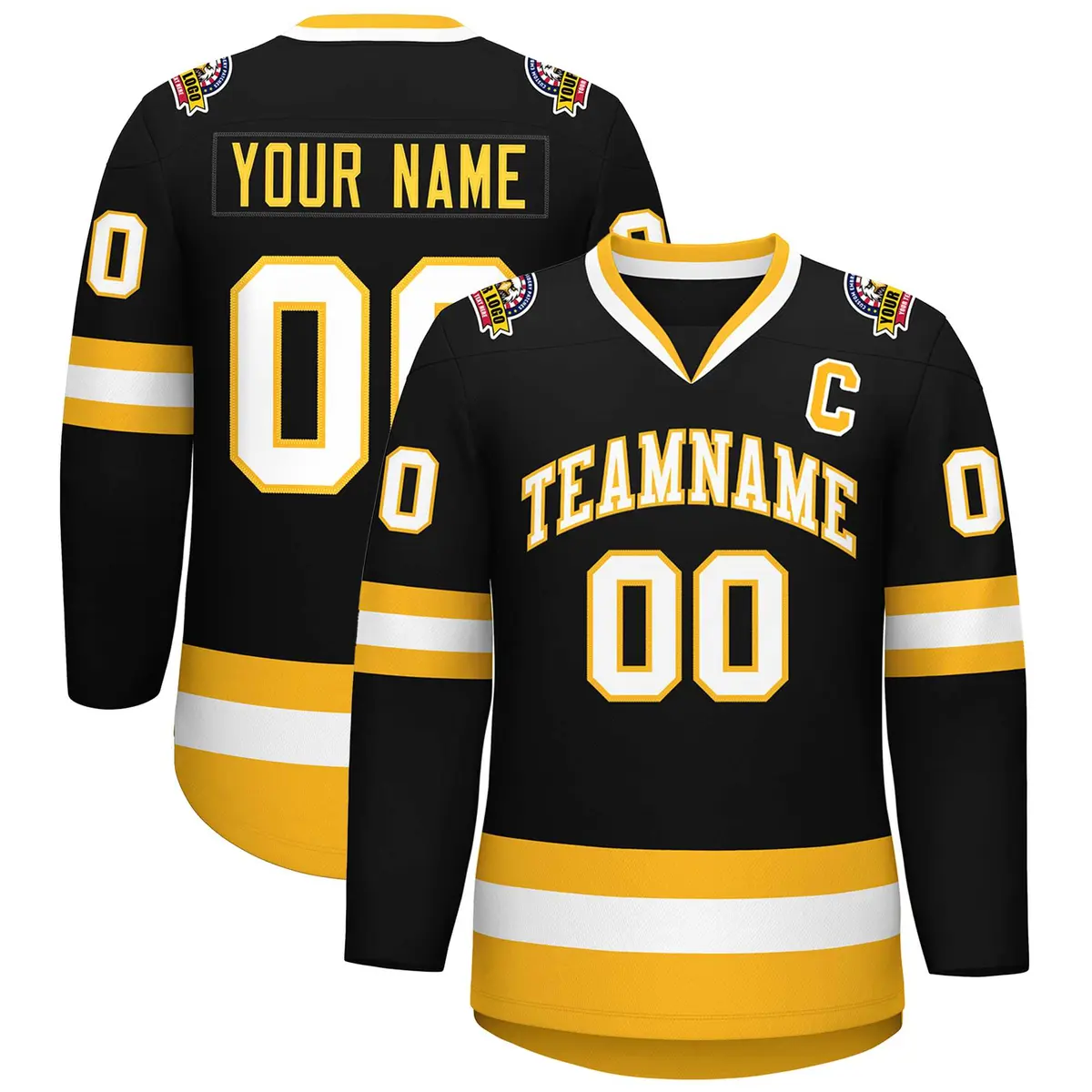 Black White-Gold Classic Style Hockey Jersey
