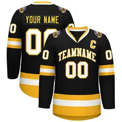 Black White-Gold Classic Style Hockey Jersey 1
