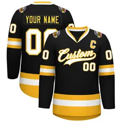 Black White-Gold Classic Style Hockey Jersey 1
