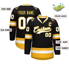 Black White-Gold Classic Style Hockey Jersey 2