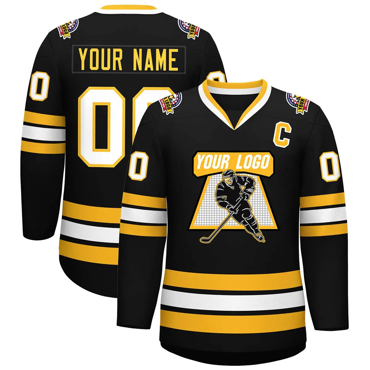 Black White-Gold Classic Style Hockey Jersey