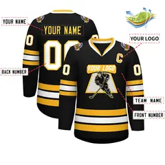 Black White-Gold Classic Style Hockey Jersey 2