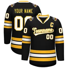 Black White-Gold Classic Style Hockey Jersey 1