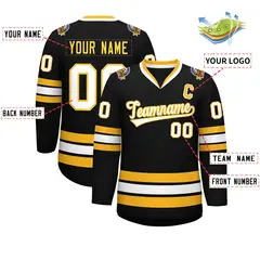 Black White-Gold Classic Style Hockey Jersey 2