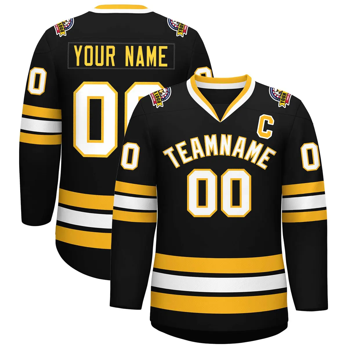 Black White-Gold Classic Style Hockey Jersey