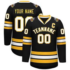 Black White-Gold Classic Style Hockey Jersey 1