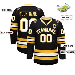 Black White-Gold Classic Style Hockey Jersey 2