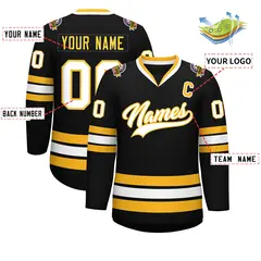 Black White-Gold Classic Style Hockey Jersey 2
