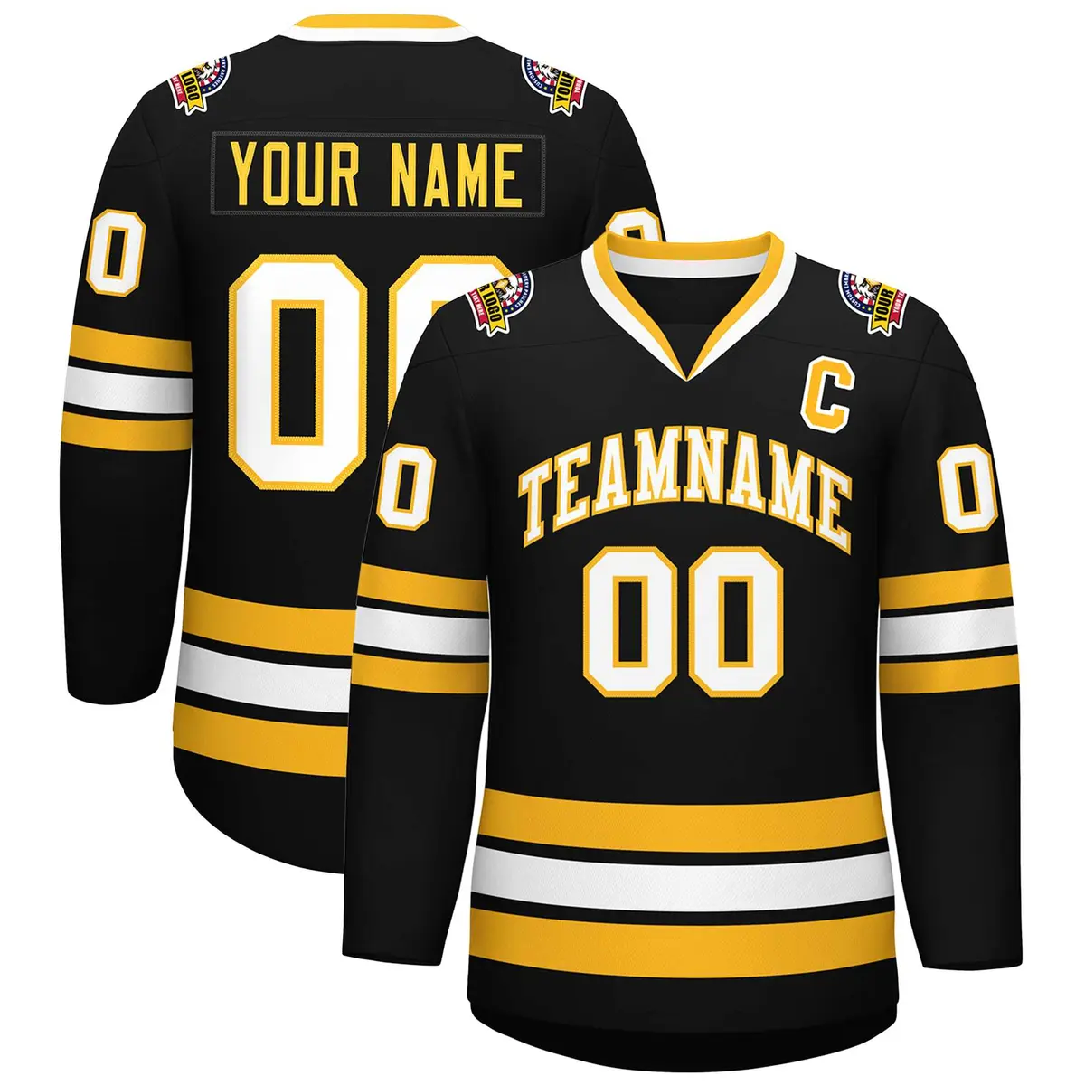 Black White-Gold Classic Style Hockey Jersey