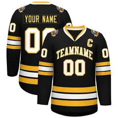 Black White-Gold Classic Style Hockey Jersey 1