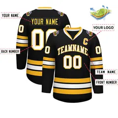 Black White-Gold Classic Style Hockey Jersey 2