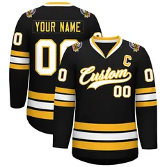 Black White-Gold Classic Style Hockey Jersey 1