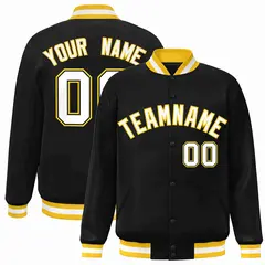 Black White-Gold Classic Varsity Full-Snap Letterman Jacket