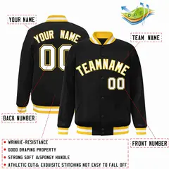 Black White-Gold Classic Varsity Full-Snap Letterman Jacket 2
