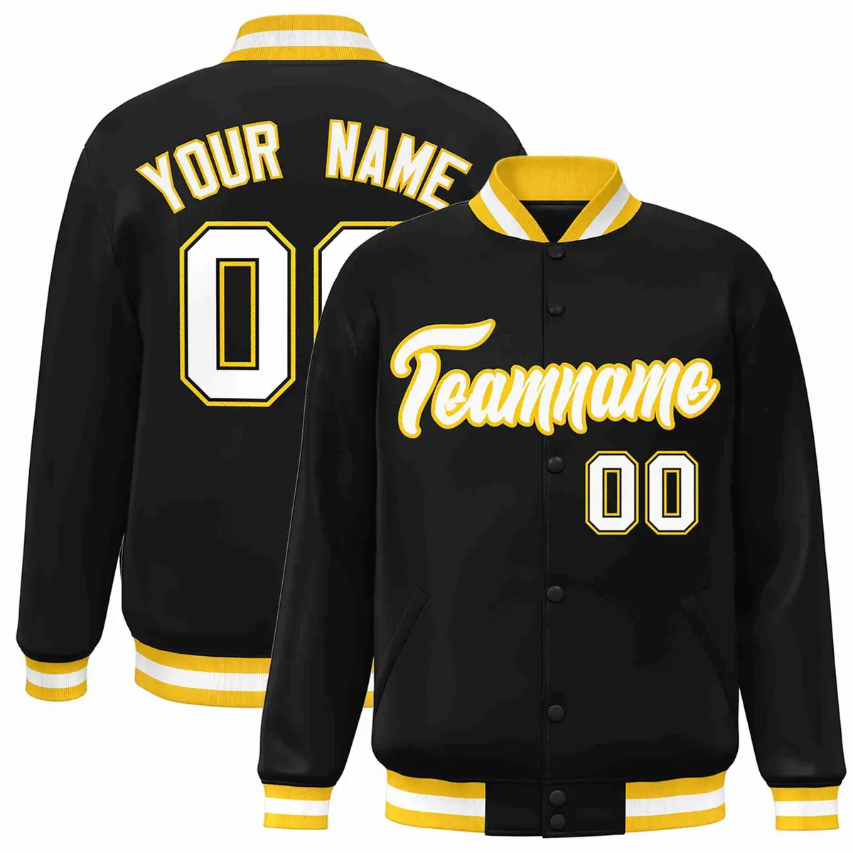 Black White-Gold Classic Varsity Full-Snap Letterman Jacket