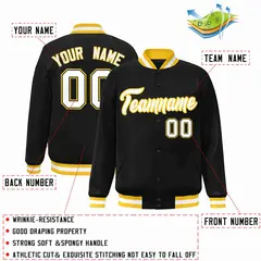 Black White-Gold Classic Varsity Full-Snap Letterman Jacket 2