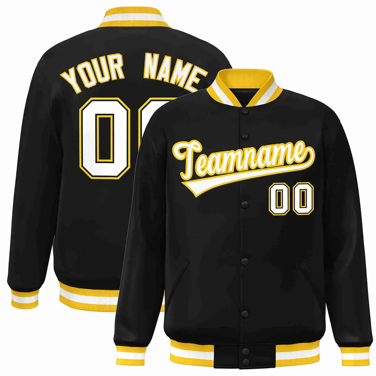 Black White-Gold Classic Varsity Full-Snap Letterman Jacket