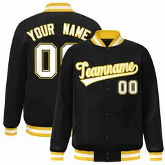Black White-Gold Classic Varsity Full-Snap Letterman Jacket