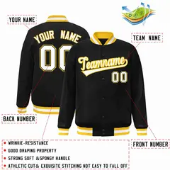 Black White-Gold Classic Varsity Full-Snap Letterman Jacket 2