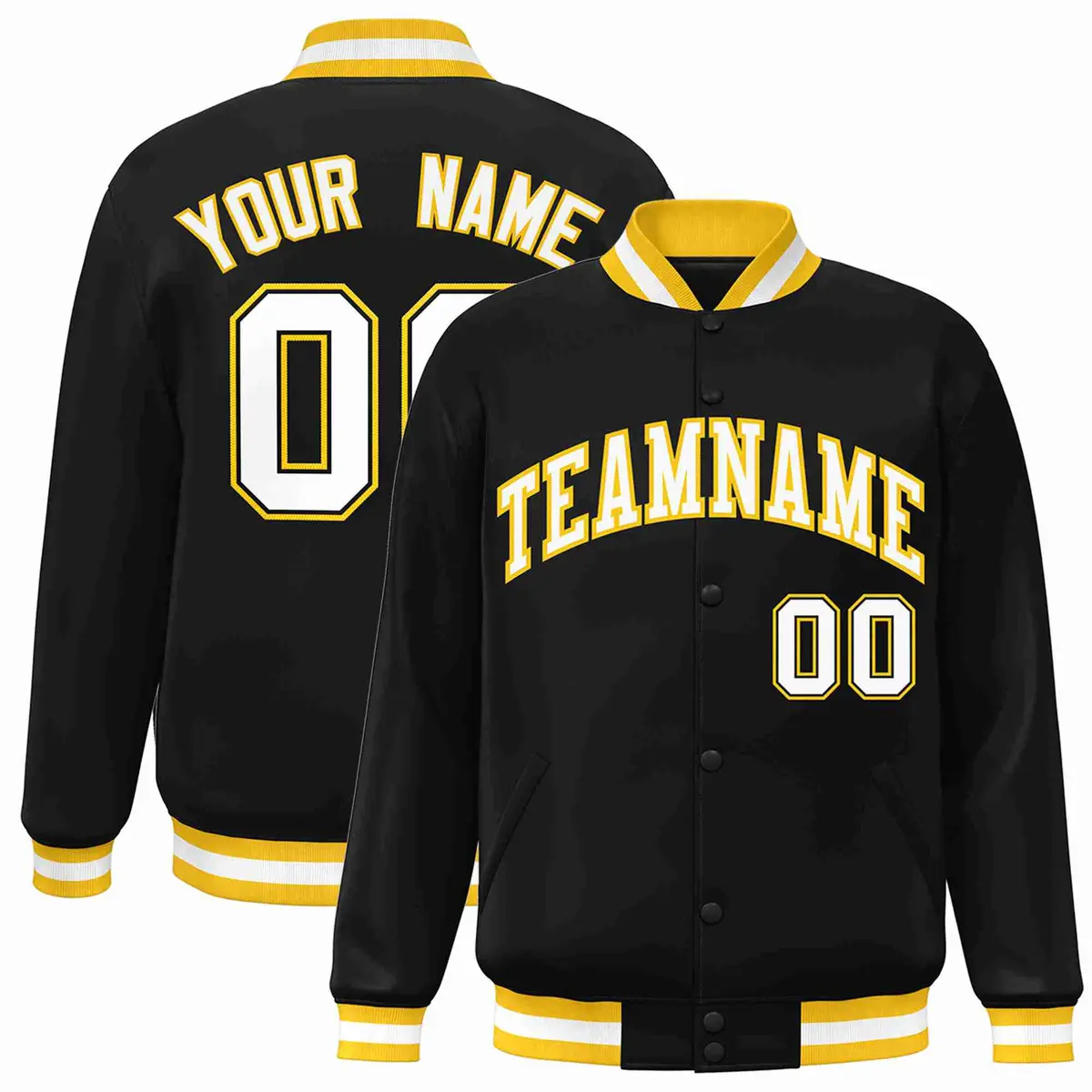 Black White-Gold Classic Varsity Full-Snap Letterman Jacket
