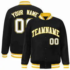 Black White-Gold Classic Varsity Full-Snap Letterman Jacket