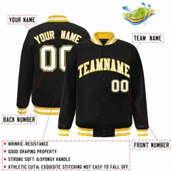 Black White-Gold Classic Varsity Full-Snap Letterman Jacket 2