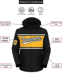 Black White-Gold Color Block Hooded Waterproof Jacket 2