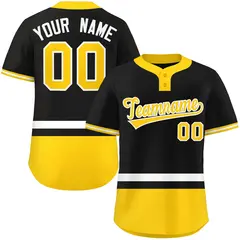 Black White-Gold Color Block Two-Button Softball Jersey