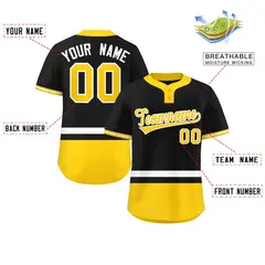 Black White-Gold Color Block Two-Button Softball Jersey 2