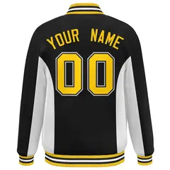 Black White-Gold Color Block Varsity Full-Snap Letterman Baseball Jacket 4