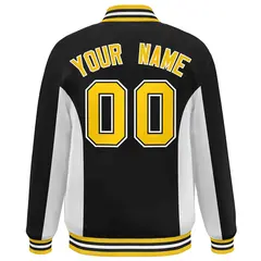 Black White-Gold Color Block Varsity Full-Snap Letterman Baseball Jacket 4