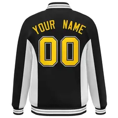 Black White-Gold Color Block Varsity Full-Snap Letterman Baseball Jacket 4
