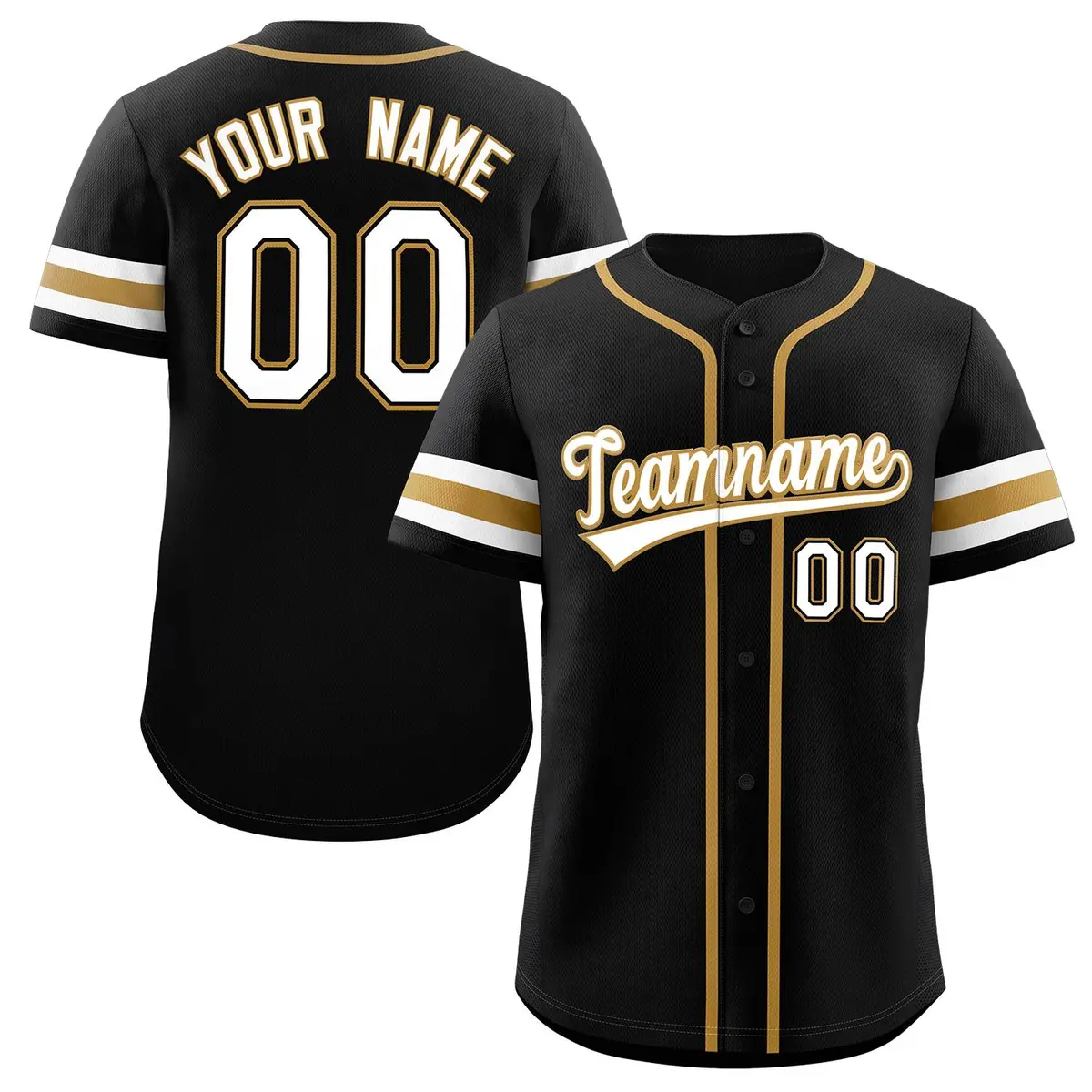Black White-Gold Full-Button Classic Baseball Jersey