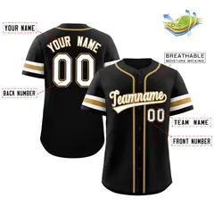 Black White-Gold Full-Button Classic Baseball Jersey 2