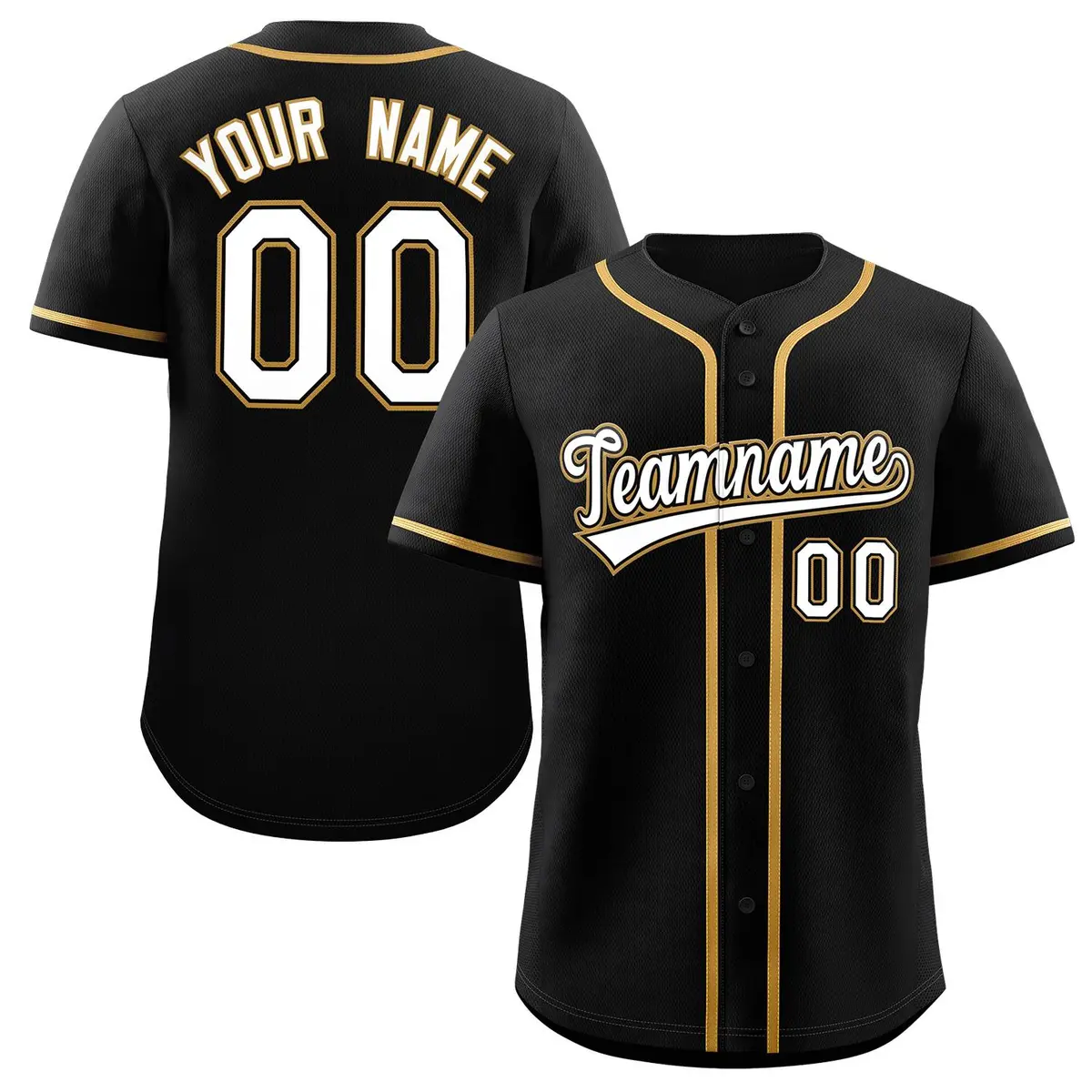 Black White-Gold Full-Button Classic Baseball Jersey