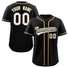 Black White-Gold Full-Button Classic Baseball Jersey