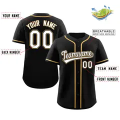 Black White-Gold Full-Button Classic Baseball Jersey 2