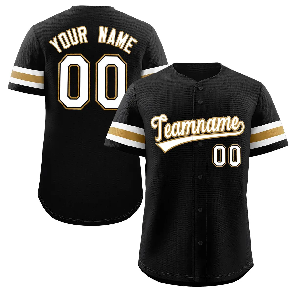 Black White-Gold Full-Button Classic Baseball Jersey