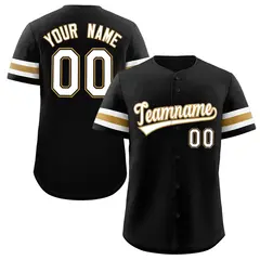 Black White-Gold Full-Button Classic Baseball Jersey