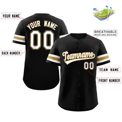 Black White-Gold Full-Button Classic Baseball Jersey 2